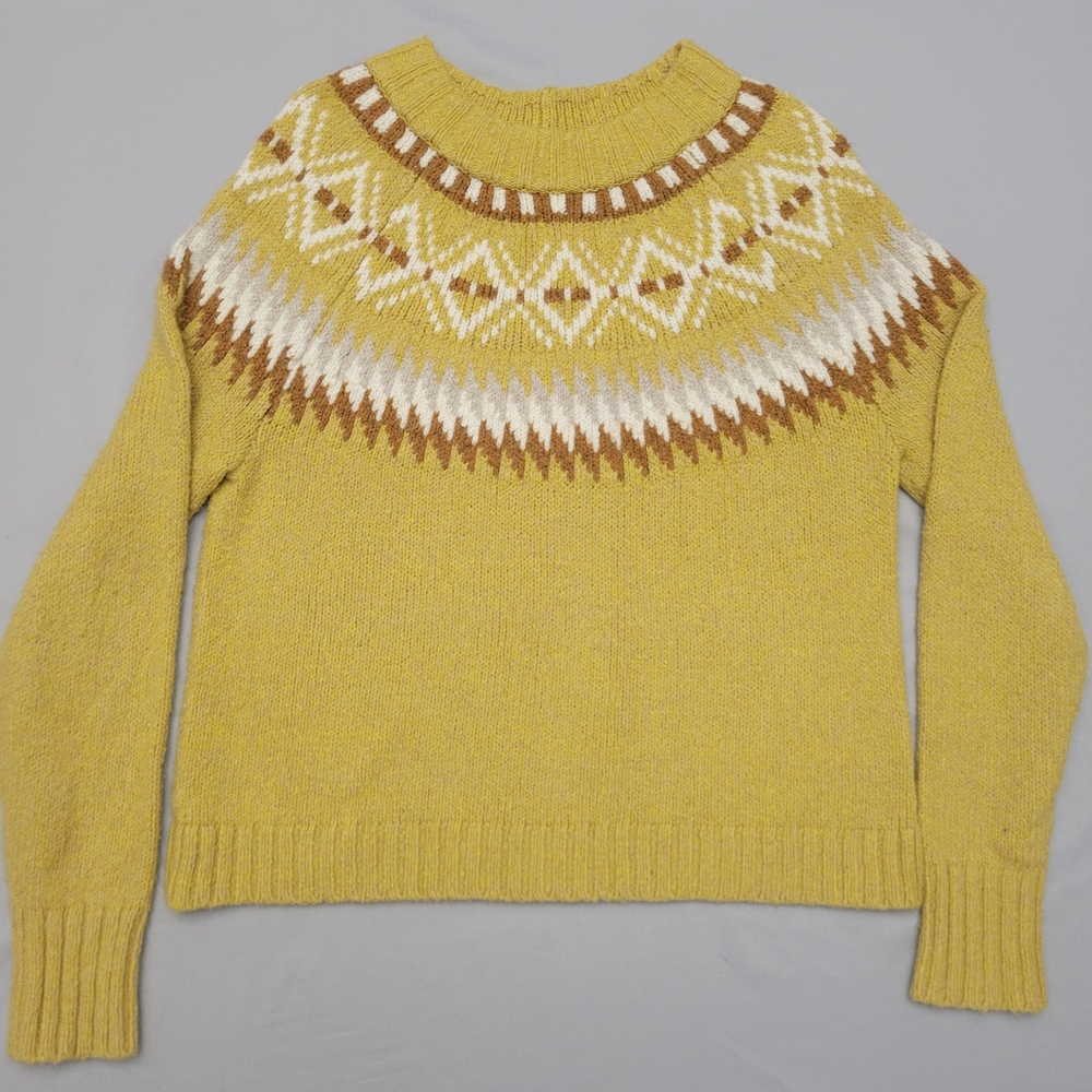Yellow Patterned American Eagle Thick Yellow Fair Isle Nordic Sweater Wo Sweater